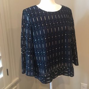LOFT Navy Top with Silver Thread Detailing